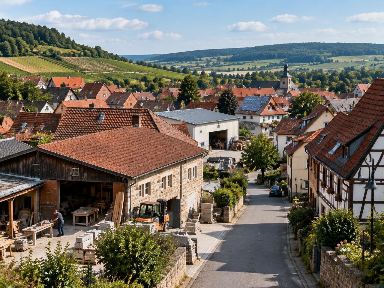 Ortschaft mit Betrieben und Landschaft in der Region