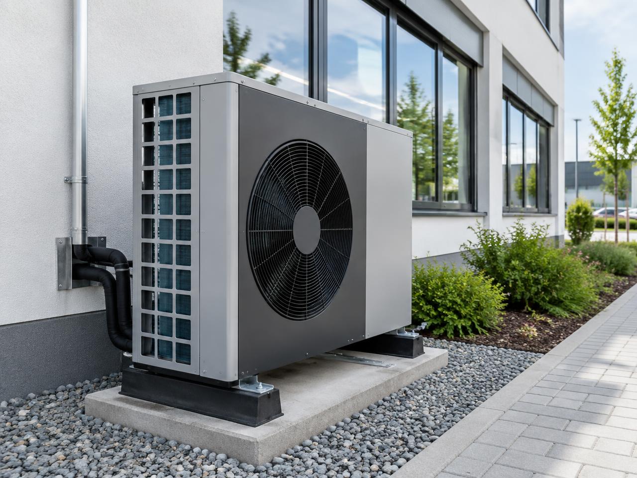 Wärmepumpe an einem Gewerbegebäude